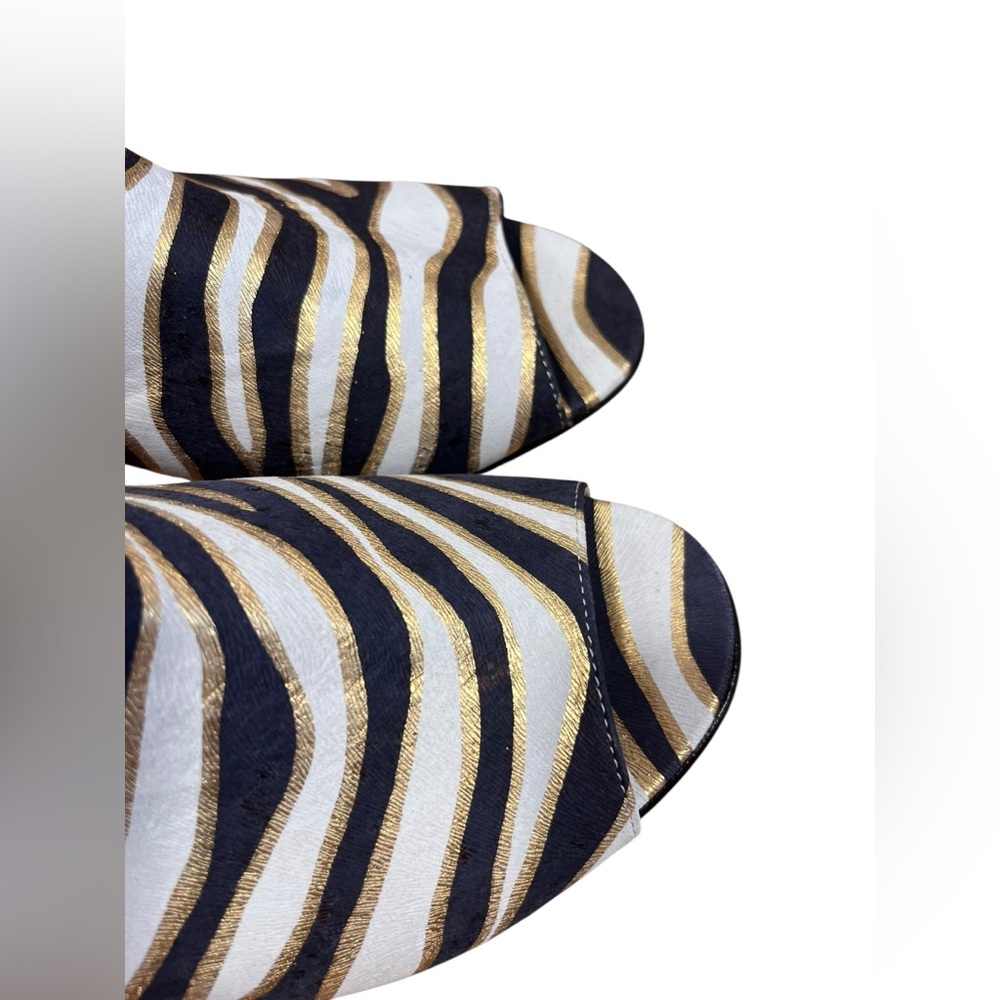 Brunate Metallic Zebra Print Block Heel Mules EU 40.5 Made in Italy NWT - Picture 11 of 11